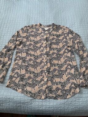 J.Crew Women’s Zebra Print Button-Up Shirt - Black & Cream